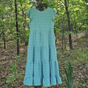 HOSIKA Girls Maxi Dress Ruffle Sleeve Swiss Dot A Line Tiered Flowy Casual Party